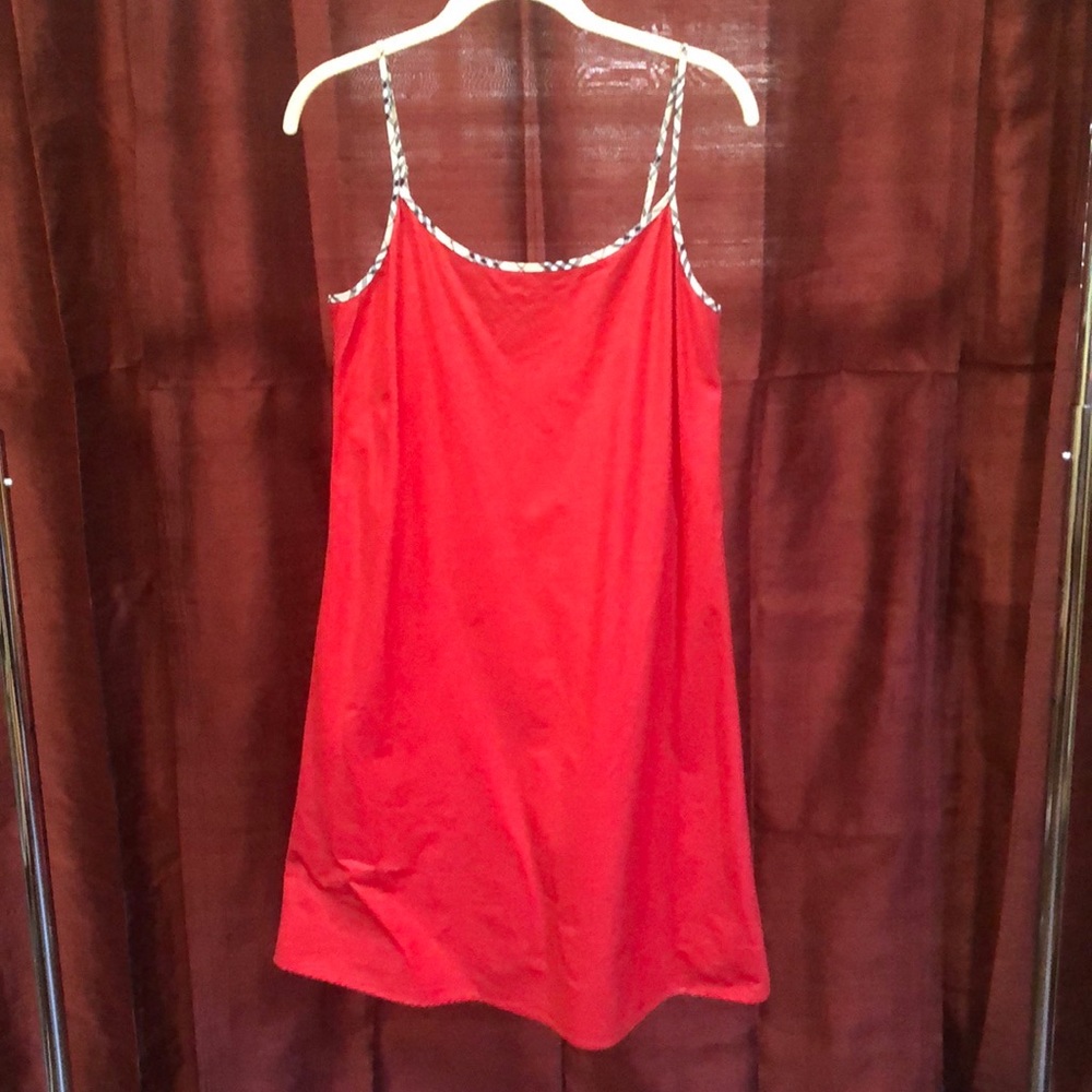 Burberry London Red cotton dress, plaid trim, M